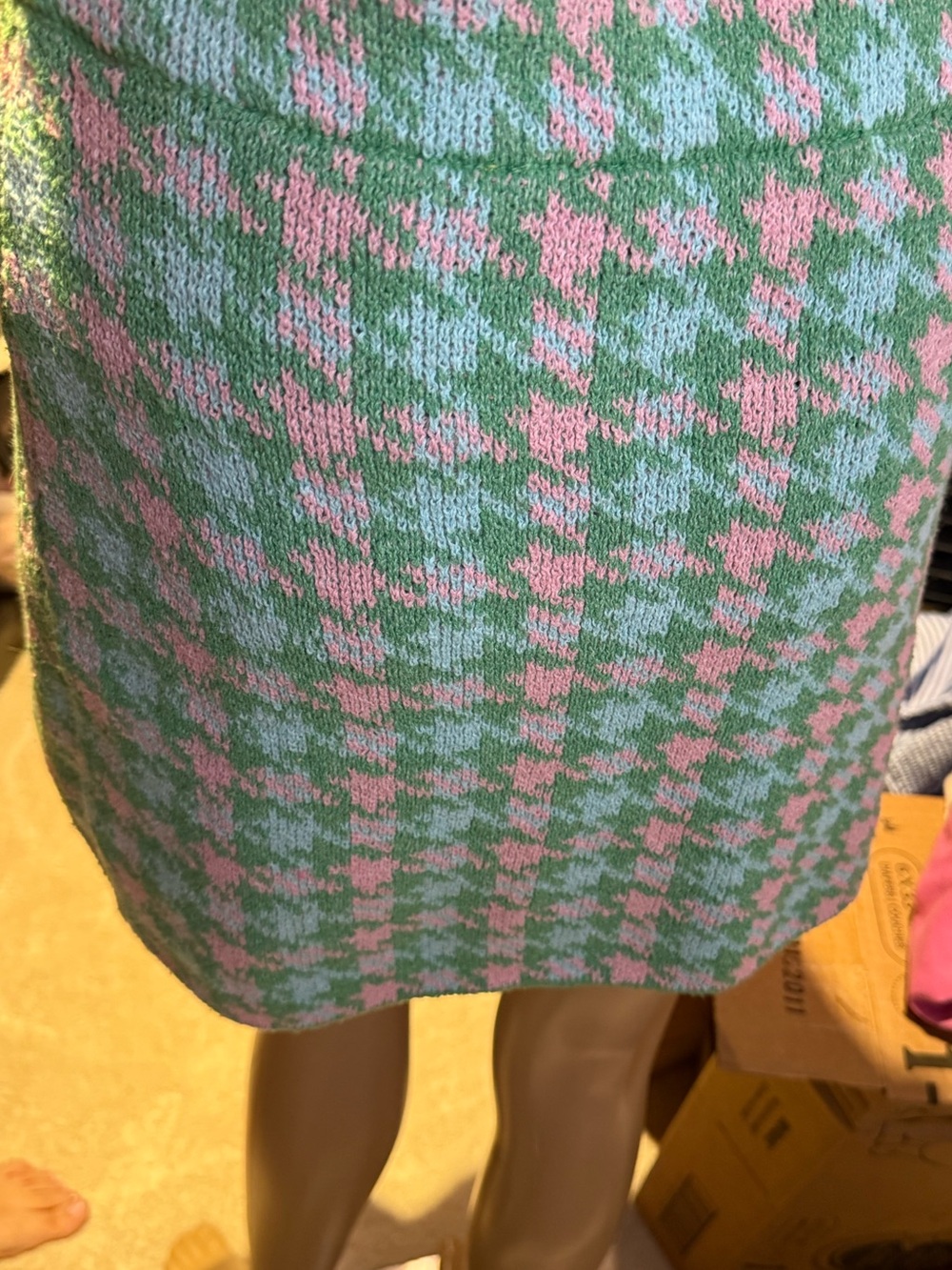 Zara Women’s Knit Houndstooth Sweater Skirt - Pink & Green